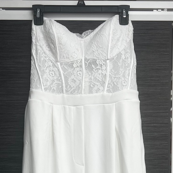 Lulus Pants - White Lace Strapless Bustier Jumpsuit